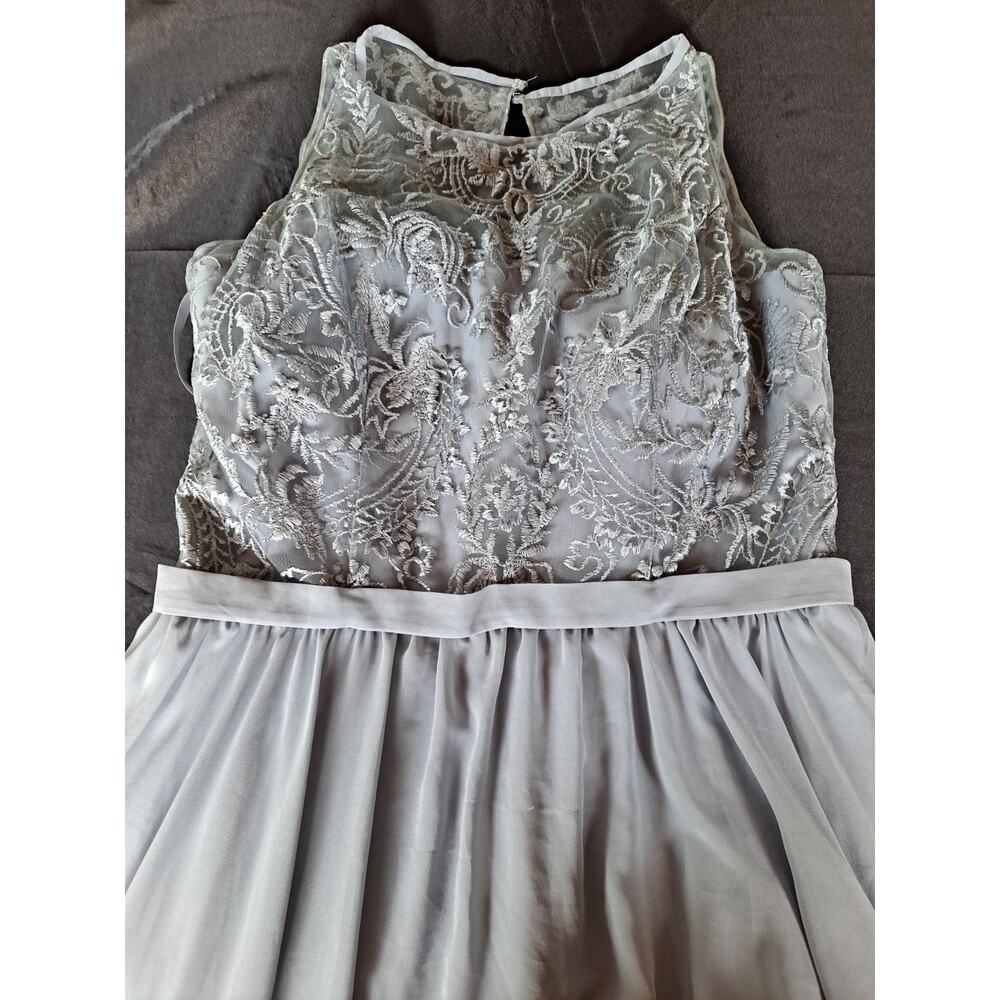 Kennedy Silver Gray 10 Bridesmaids Dress Maxi Lace Halter Sleeveless Slate Blue